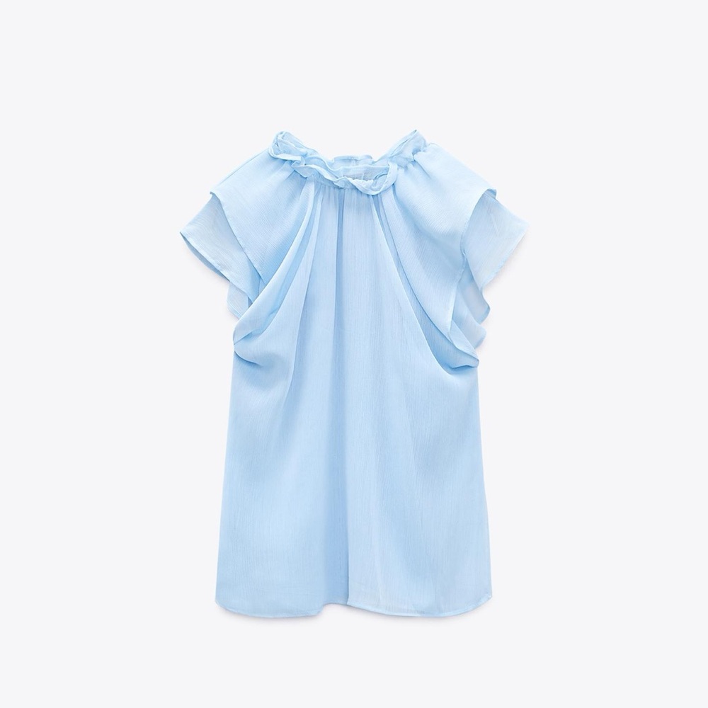 Zara Soft Blue Ruffled Blouse